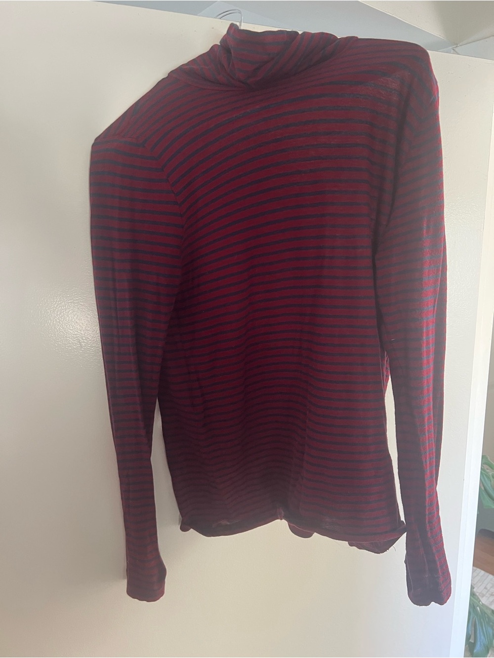 J. Crew Women's Red and Black Striped Long-Sleeve Turtleneck Tee